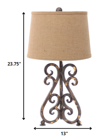 Bronze Vintage Metal Khaki Linen Shade Table Lamp